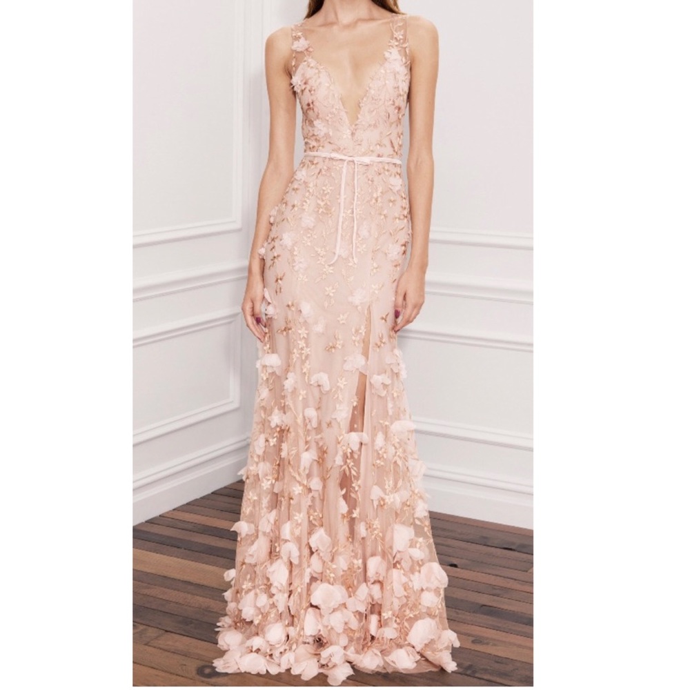Marchesa Notte 3D Pink Slit Gown